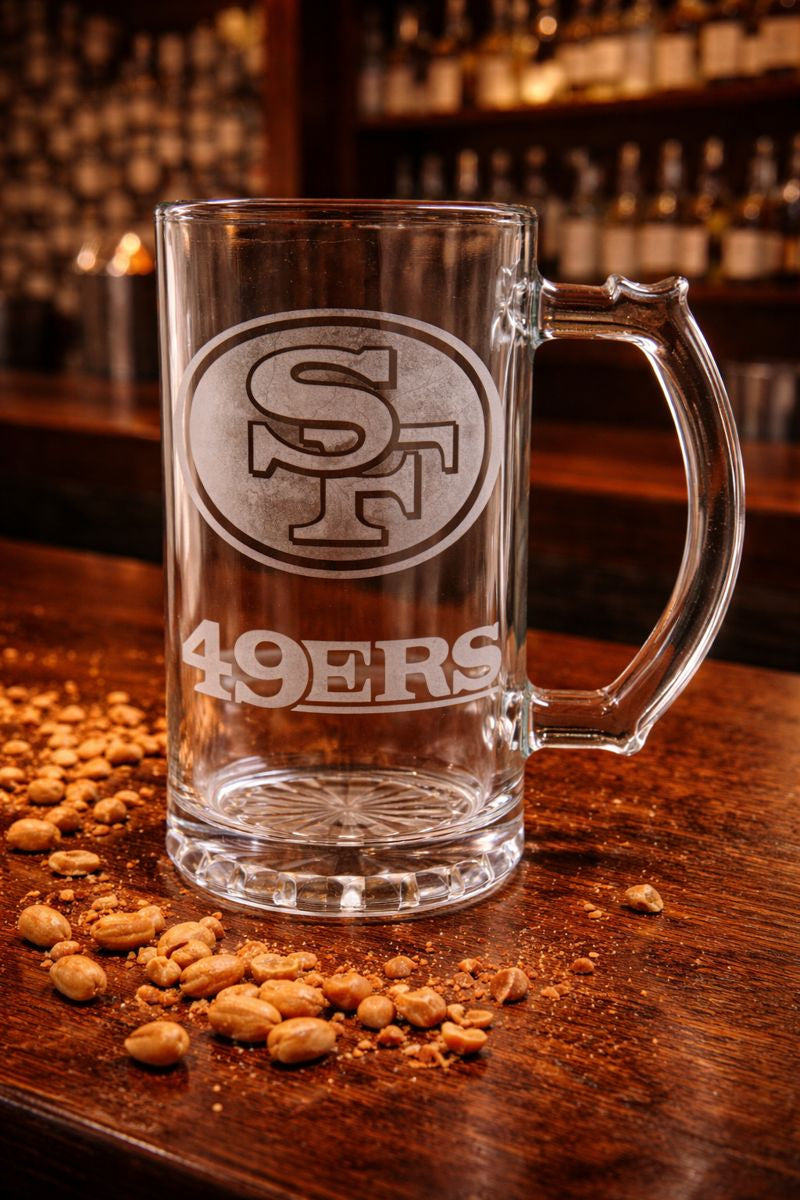 Etched Beer Mugs- Football