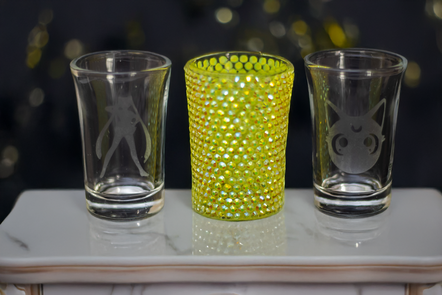 Character Etched Shot Glass Sets -Set of 3