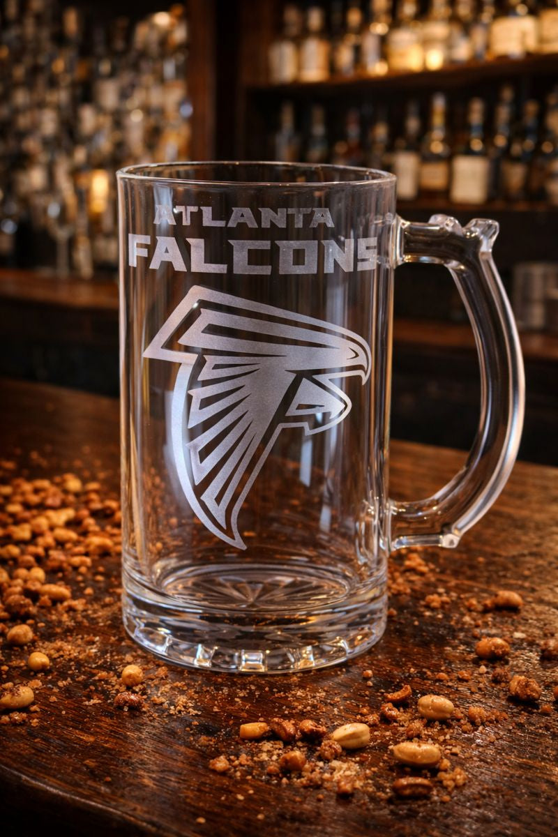 Etched Beer Mugs- Football