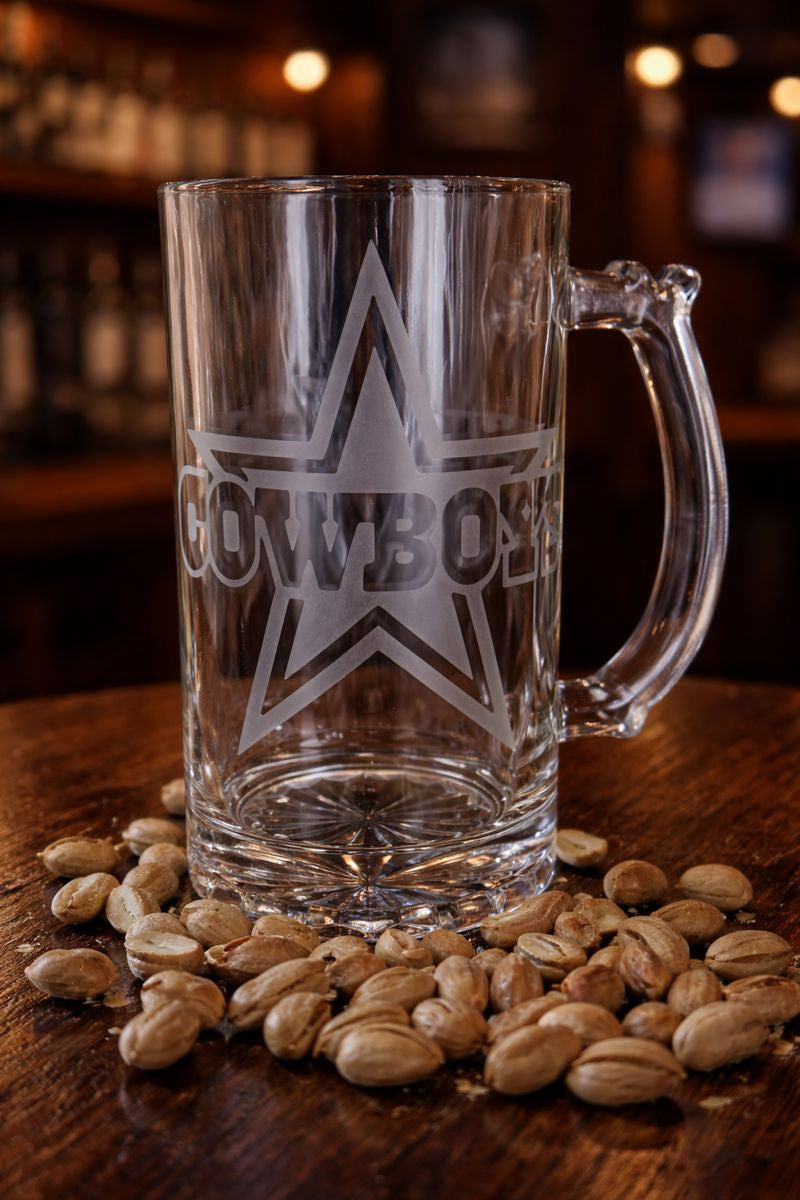 Etched Beer Mugs- Football