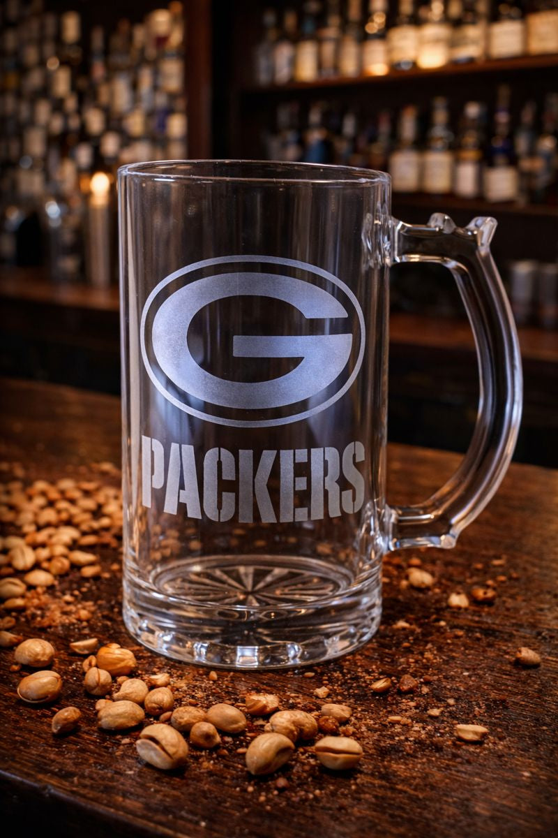 Etched Beer Mugs- Football