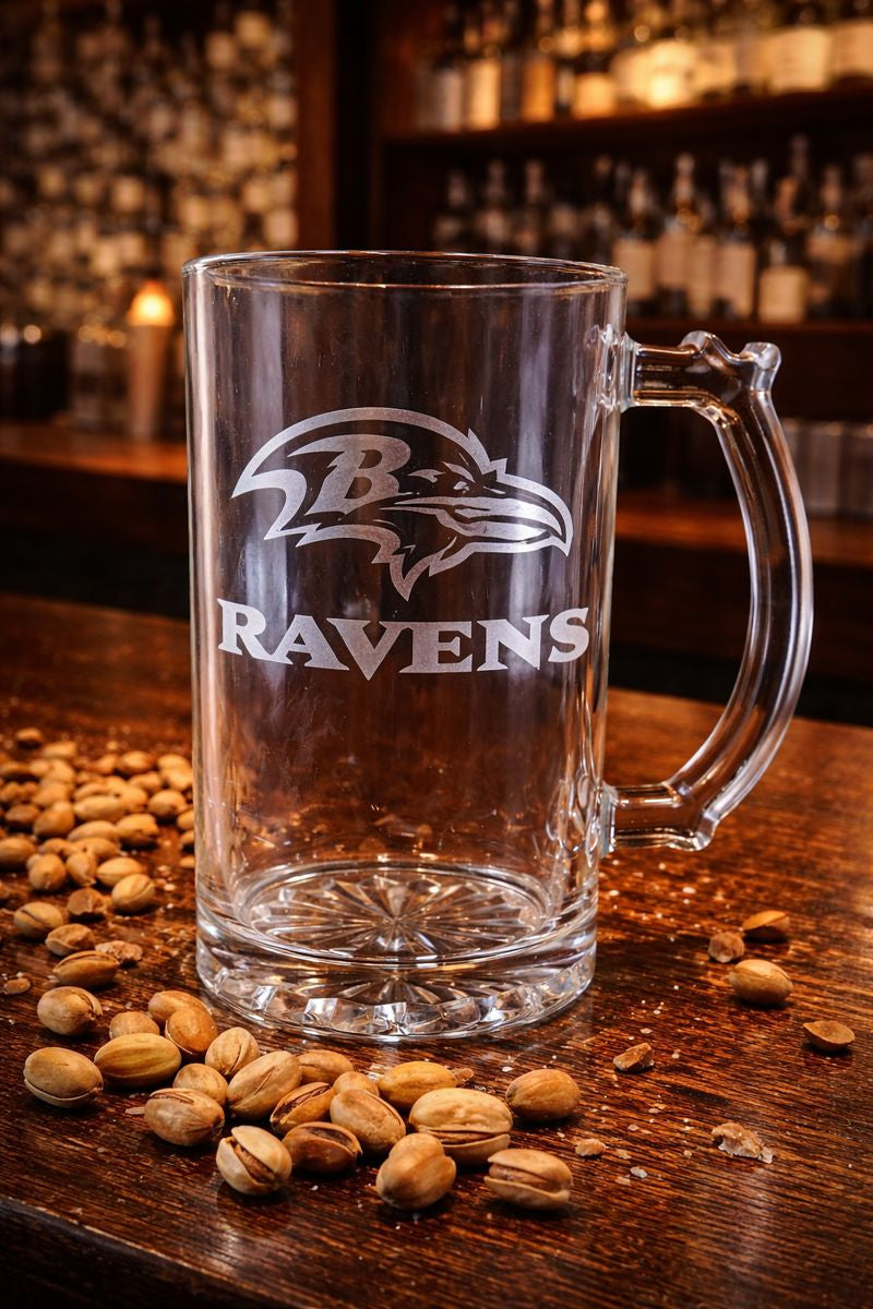Etched Beer Mugs- Football