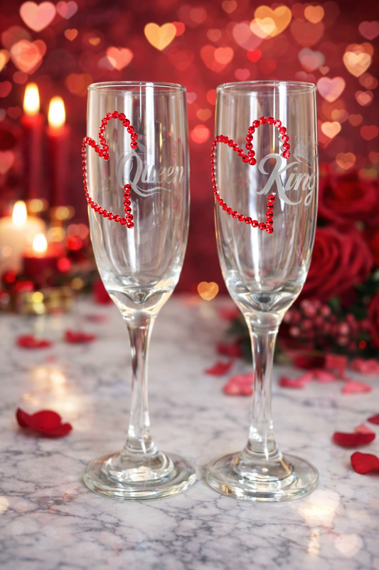 King and Queen Etched Champagne Glass Sets (2-Pack)